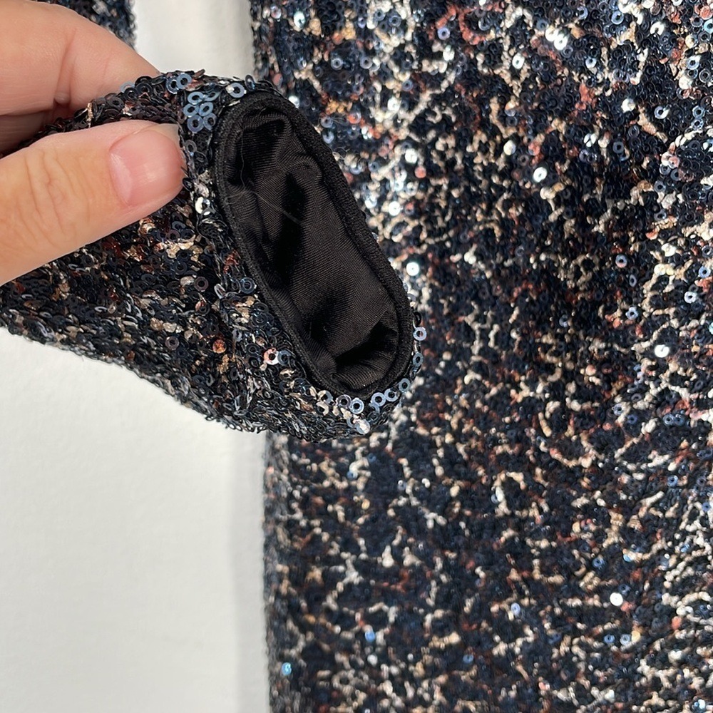Dress the Population‎ Sequin Long Sleeve Mini Dress Black Silver Bronze Small - Picture 3 of 10
